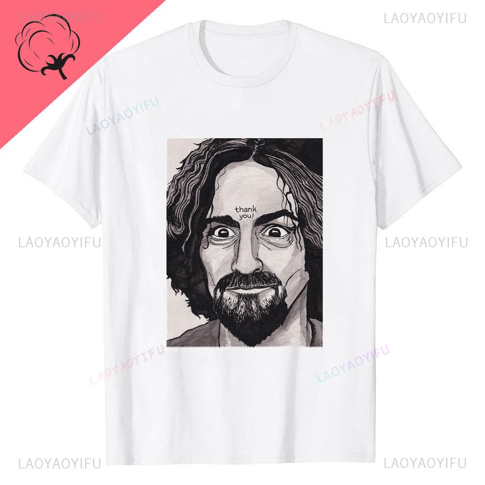 Neue Charles Manson Kurzarm Ästhetik Harajuku Streetwear Lässig Einzigartig Mode Belüftet Herren Sommer Bedrucktes T-Shirt Oberteile