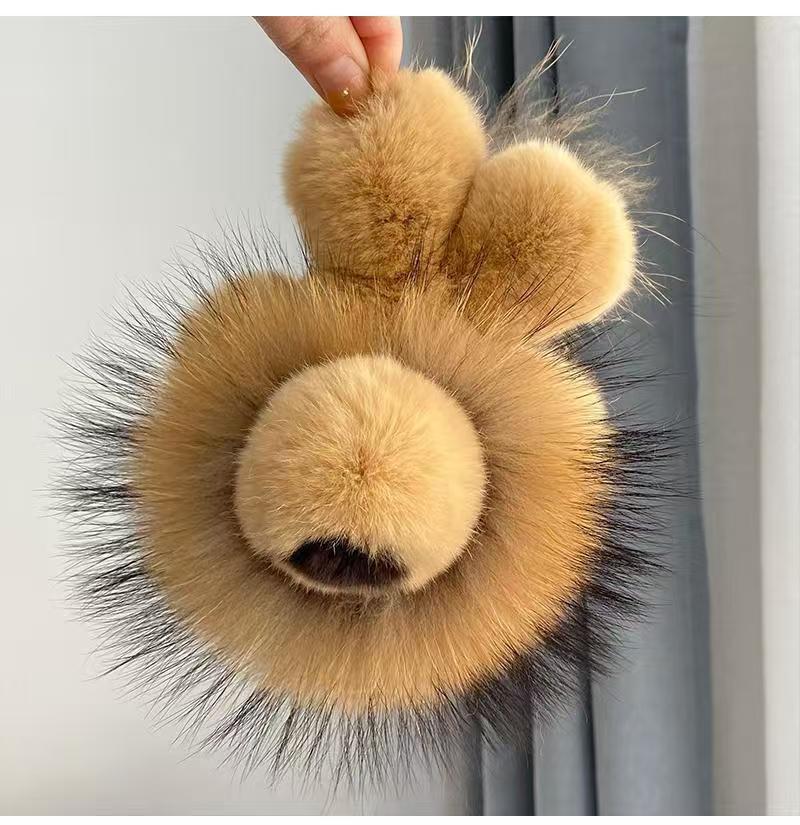 Genuine Raccoon & Rex Rabbit Fur Little Lion Bag Charm - Cute Plush Doll Women's Trendy Accessory