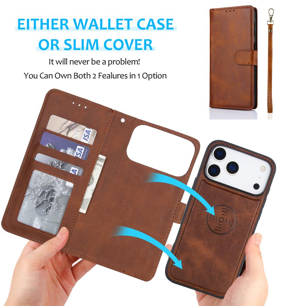 2 in1 Detachable Cards Solt Wallet Leather Flip Case For iPhone 17 Pro Max 16 Plus 15 Plus 14 13 12 11 kickstand Magnetic Cover