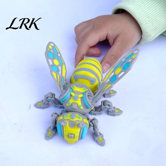 Bee Table Decor 3D Printed Mechanical Figurine, Collectible Cyberpunk Hornet Ornament with Toy Movable Joints, Stress Relief Articulated Insect Fidget