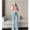 Women's 2025 Autumn Color-block Micro-Flare Jeans: Four-Way Stretch, Cropped, Abdomen-Cinching, Hip-Lifting Patchwork Bell Bottoms.