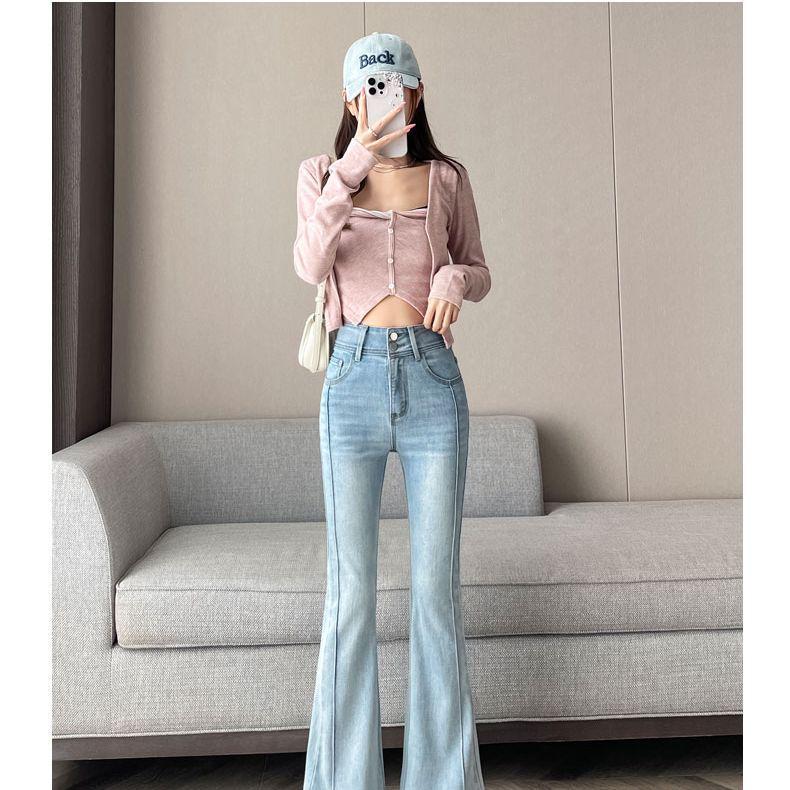 Women's 2025 Autumn Color-block Micro-Flare Jeans: Four-Way Stretch, Cropped, Abdomen-Cinching, Hip-Lifting Patchwork Bell Bottoms.