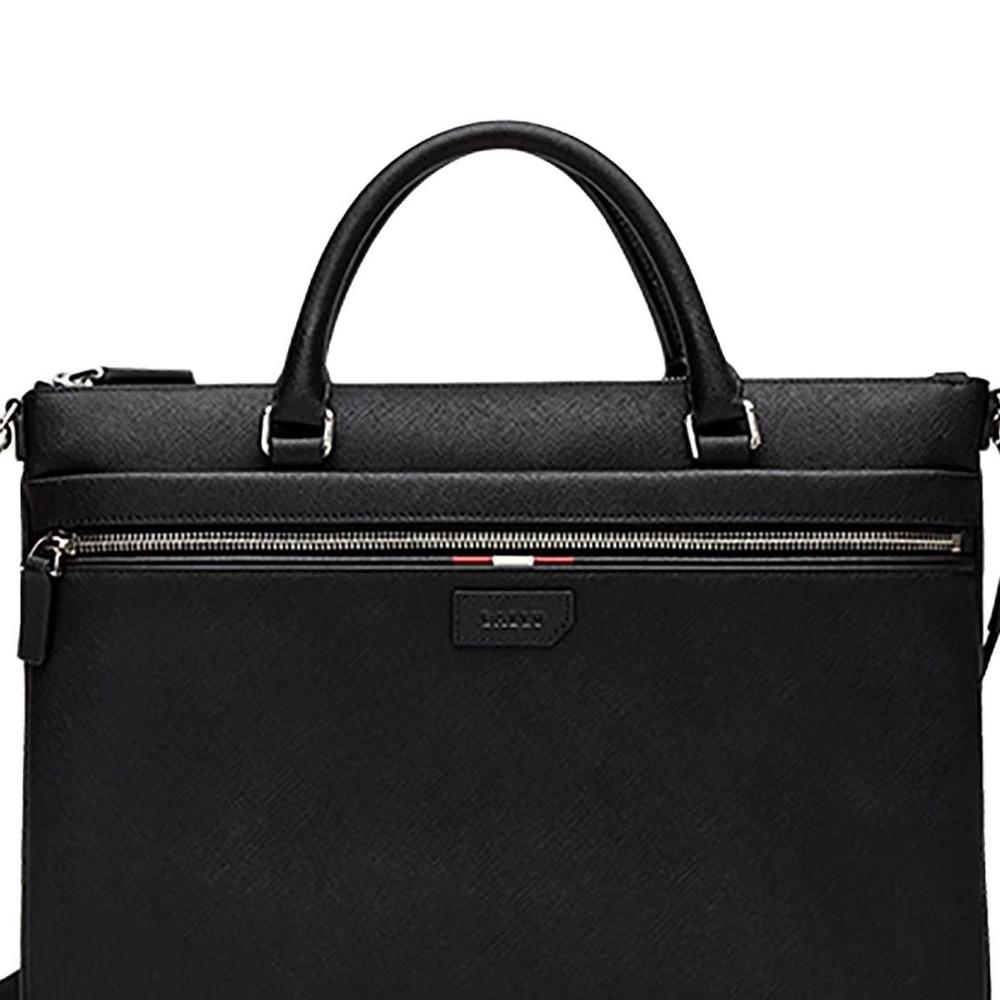 Bally Design Zipper Closure Leather Briefcase Men briefcase Black 6301126