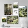 Nordic Landscape Poster, Sunflower, Bear Canvas Print Painting, Natural Grassland Paintings, Wall Art for Home Decor, D