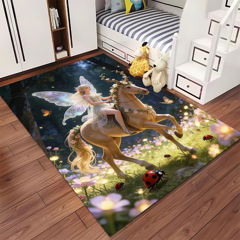 Fairy Tale Carpet with Enchanted Horse and Butterfly Design Suitable for use as an anti-slip for living room bedroom sofas