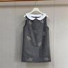 French Niche Gray Sleeveless Dress with Beaded Doll Collar - Early Spring Rich Girl Style