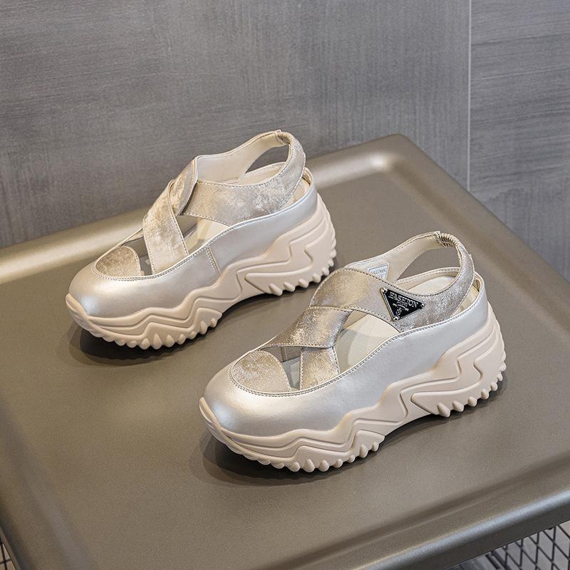 Daddy Shoes Women's 2025 Summer New Baotou Hollow Sandals Women's Versatile Thick-soled Fashion Casual Breathable Women's Shoes Tide