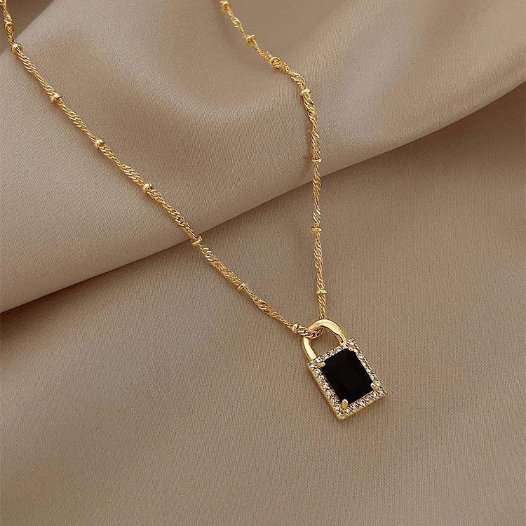 Черная Циркониевая Подвеска-Замок на Шею - Модная Роскошная Женская Ключичная Цепочка 2025.