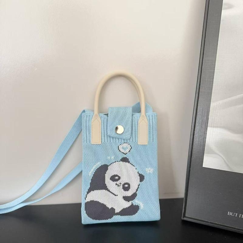 Spring New Mobile Phone Bag Flying Woven Bag Casual Women's Bag Bright Bear Versatile Knitted Bag Dopamine Small