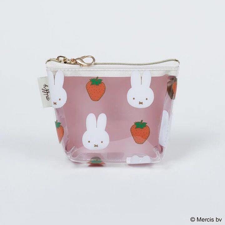 Kawaii Miffy Rabbit Makeup Bag Cartoon Miffy Rabbit Strawberry Transparent and Cute Lipstick Portable Storage Bag Jelly Bag