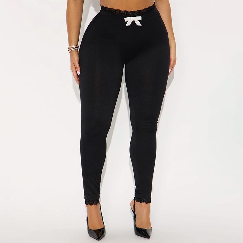 European Autumn Women s Printed Lace Trim Leggings Small