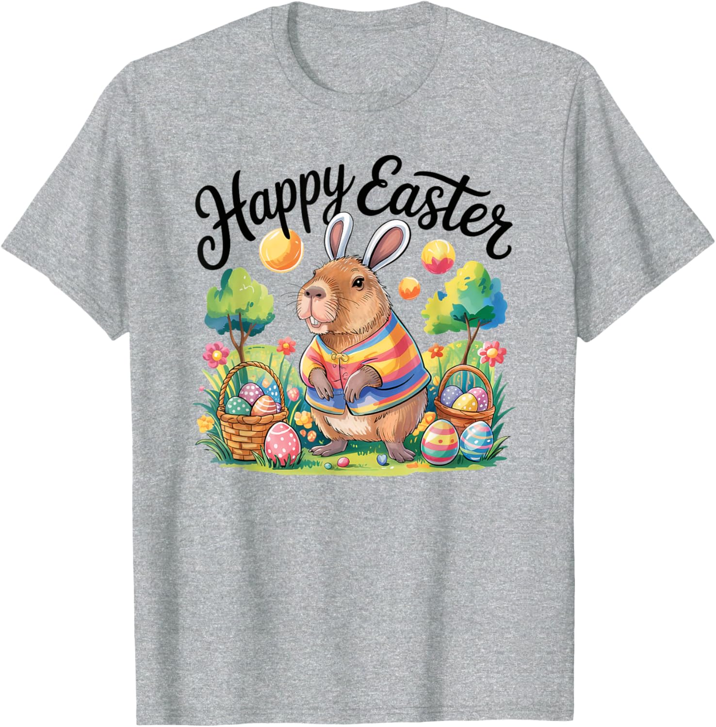 

Capybara Easter Bunny Funny Rainbow Shirt Men Women Graphic Tee Casual Daily Cotton T-Shirt 4XL