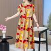 Elegant Dresses for Women Plus Size Loose Casual Vintage Print Long Dress With Sleeves Summer Middle-aged Women's Clothing