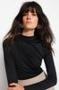 Women's Fashion New Bodysuit with Stone Gather Detail, High Collar, Snap Fastener, Flexible Knitted Bodysuit
