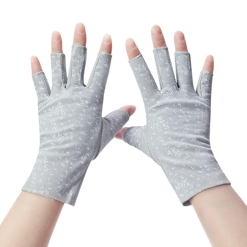 New Fashion Women's Cotton Dot Summer Fingerless Half Finger Anti-Skid Sun Protection Printing anti-UV Thin Short Driving Gloves