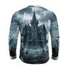 Men's Long Sleeve Halloween Print T-Shirt with Round Neck, Fashion Top for Halloween Events