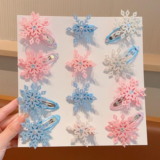 1 Pair Girls Hair Clip Blue White Snowflake Design Christmas Hair Pins Lightweight Hair Styling Tools Hair Accessories