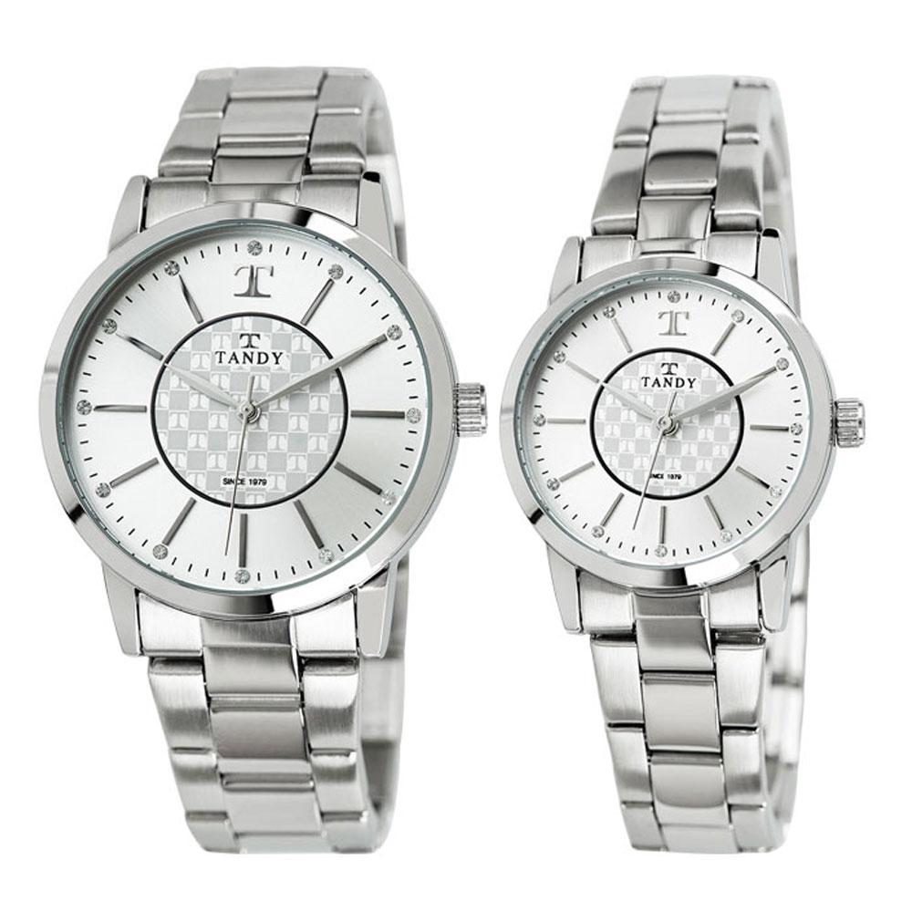 Taendi Signature Luxury Couple Metal Wristwatches (Swarovski Insert) T-3915 Silver Men'S & Women'S Set