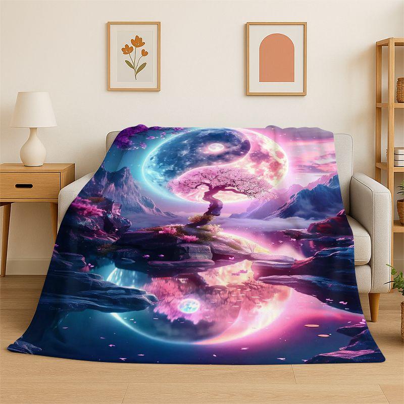 Meditation Yin Yang Tai Chi Bagua Yoga Flannel Blanket Soft Throw Blanket for Bedroom Living Room Bed Travel Camping Picnic Nap