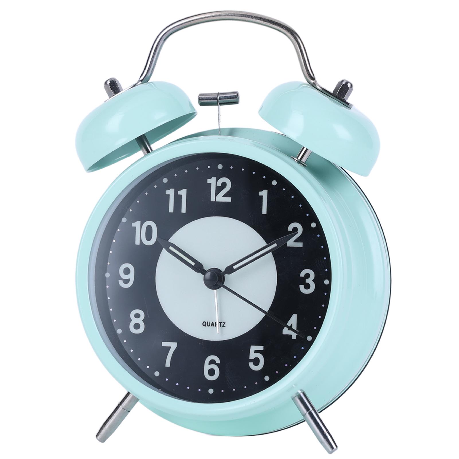 

Будильник для студента с подсветкой, 4 дюйма, металлический, очень громкий, бесшумный, классический, для крепко спящих, для декора спальни светло-зеленый