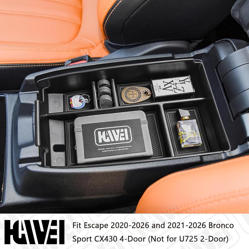 Center Console Organizer Tray Compatible With Ford Escape -2026/Bronco Sport -2026 Accessories, Ert Container ABS Secondary Armrest Storage Box (Not
