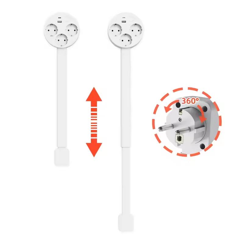 Retractable Socket Rotates Electrical Outlet Extender Charging Extension Power Socket Strip Adjustable Length for Nightstands