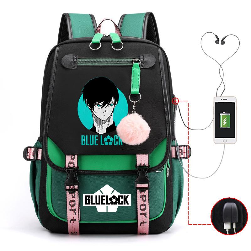 Blaues Gefängnis Anime Schultasche College Stil Große Kapazität Mittelschüler USB Rucksack