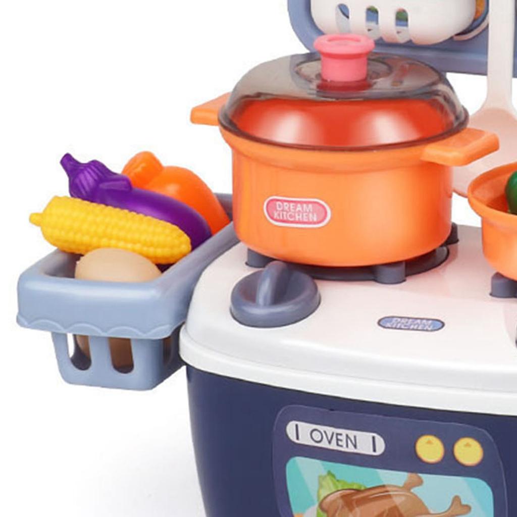 Children Kitchen Toys Plastic Educational Kids Cookware Playset Cooking Toys Birthday Gifts Blue