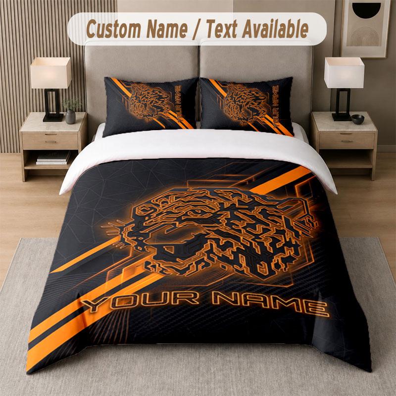 Set Biancheria da Letto Personalizzato Modello Hull FC, Stampa Nome Testo 1 Copripiumino più 2 Federe Tessile per la Casa