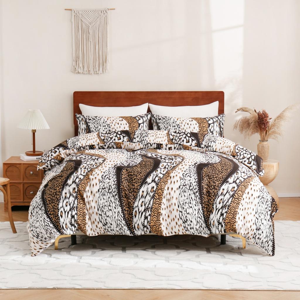 Gold Black Leopard Print Duvet Cover Twin Queen King African Safari Animal Cheetah Bedding Set Reversible Geometric Quilt Cover