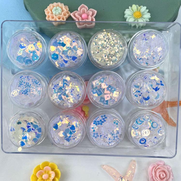 12-Farben Nail Art Glitzer Set: Rosen-, Blüten-, Herz- & Stern-Pailletten zur Handyhüllen-Dekoration