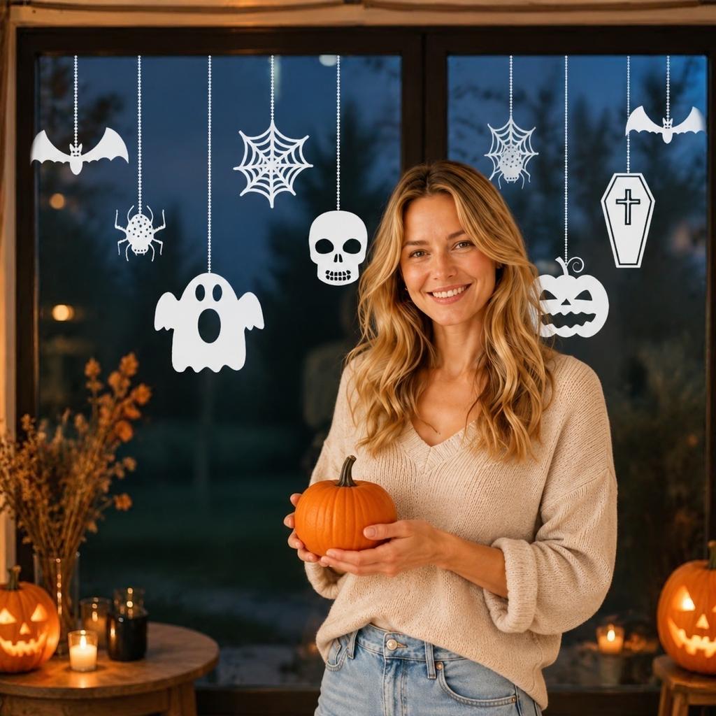 Removable Halloween Static Cling Window Stickers Ghost Pumpkin Bat Spider Web Decals for Glass Door and Window Decoration