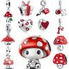 New 925 Silver Cute Red Mushroom Pendant Dangle Charm Lips Heart Bead Fit Original 3mm Bracelet Trinket Jewelry Women Gift