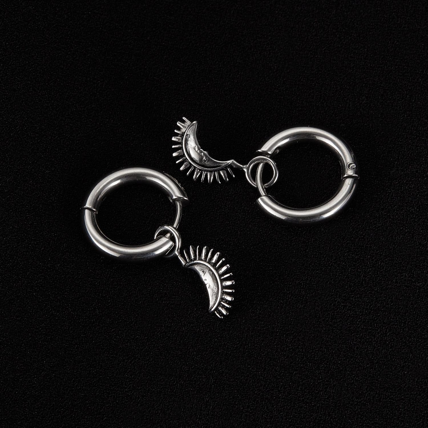 

Creative Design Men s Earrings Retro Personality Stainless Steel Design Sense Moon Pendant Trending Fashionable Gifts
