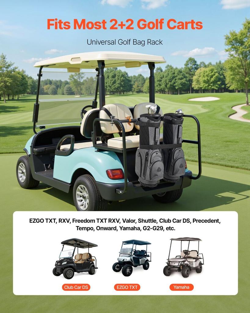 Golf Bag Holder Bracket Attachment Adjustable Bag Bar for Most 2+2 Cart