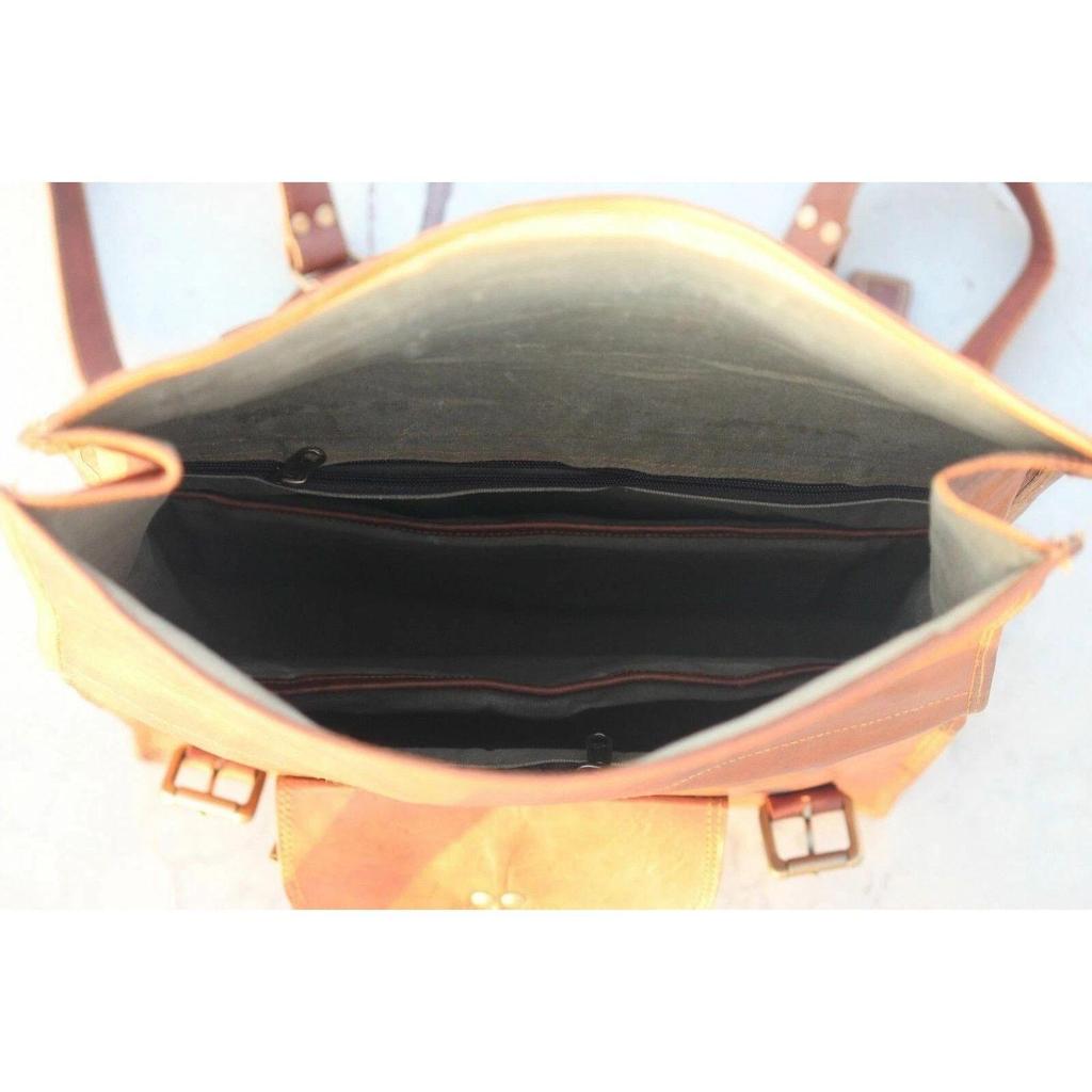 Rucksack Genuine Brown Messenger Bag Leather Backpack Laptop Travel