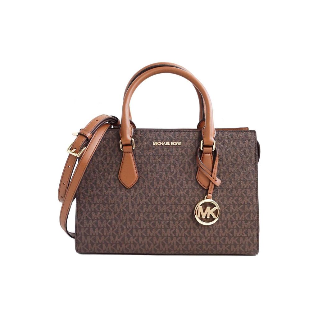 Michael Kors Sheila Logo Pendant Classic Monogram Zip Leather Tote Bag Women Tote Gold Brown 35S3G6HS2B-BROWN