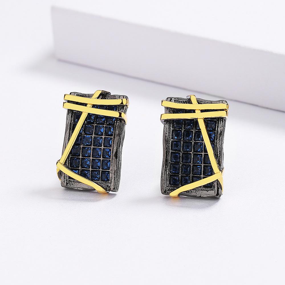 Exquisite Womens Earrings Inlaid with Blue Zircon Jewelry Fashionable Black Gold Jewelry