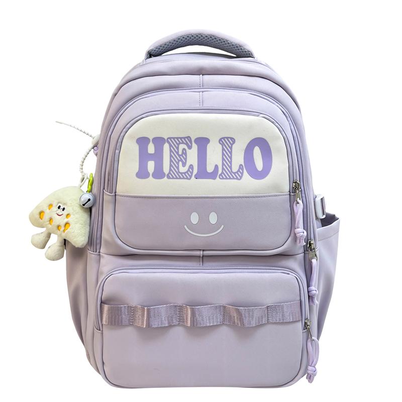 

Junior High School Student Schoolbag Letter Print Large Capacity Backpack Men Women Color Contrast Backpack фиолетовый