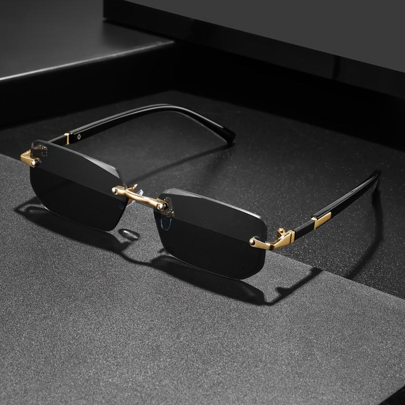 2026 Sommer Neuheiten Unisex Randlose Kantenbeschnitt Sonnenbrille, Metallbügel UV400 Gläser, Trendige Eckige Sonnenbrille für Täglich und Outdoor
