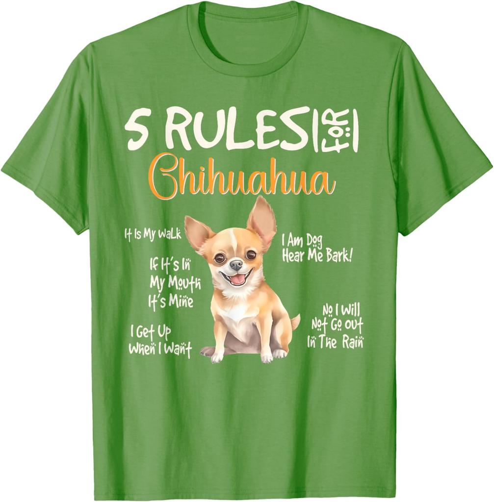 5 Rules Chihuahua T-Shirt Funny Dog Lover Owners Graphic Tee Breathable Cotton Crew Neck Casual Gift
