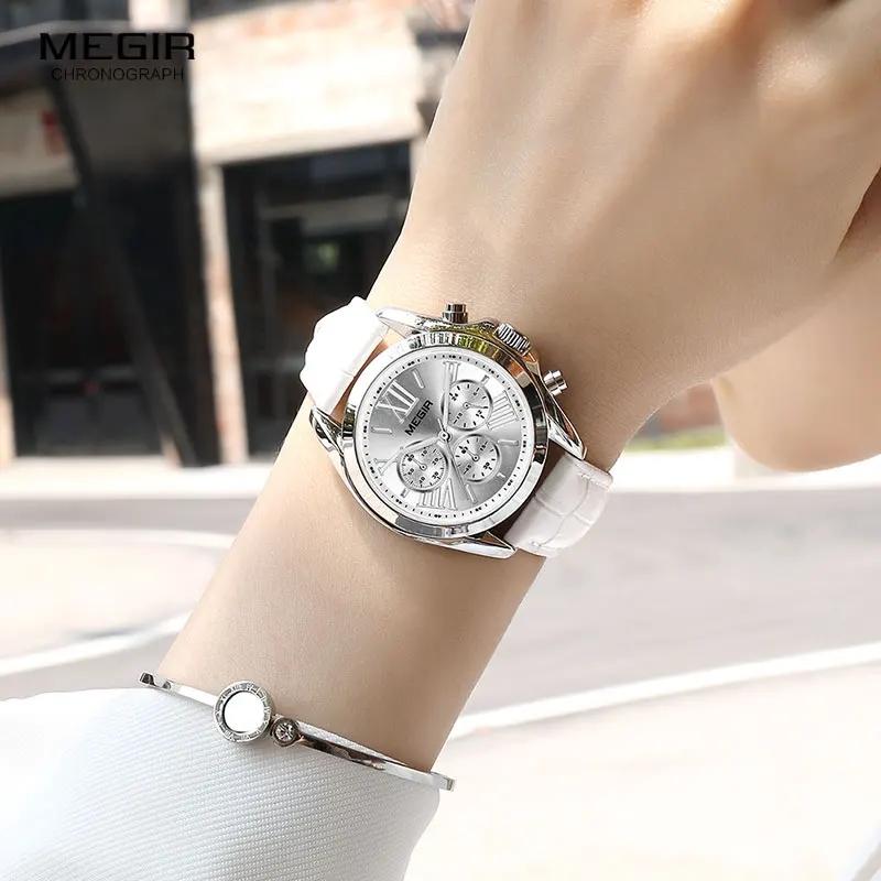Megir 2114 Luxury Red Color Leather Band Material Water Resistant Factory Watch Women's Female Quartz Wristwatch Women Relogio