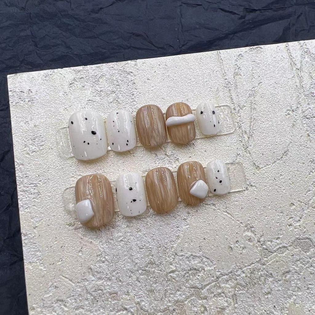 Wearing Armor Handmade Manicure Finished Product Fake Nail Patch Cute Pinch Glue Cream Chocolate Short Nail