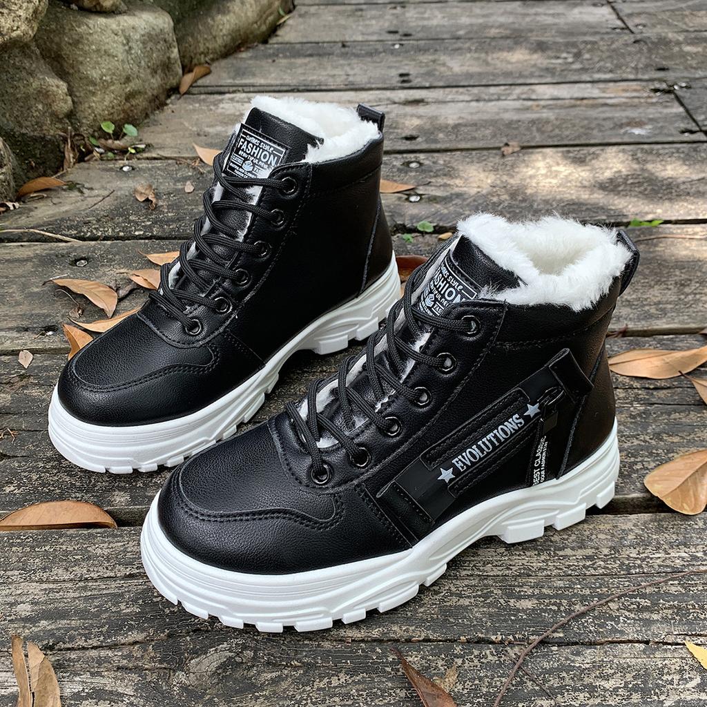 Warm thick-soled Martin boots Amazon foreign trade new high-top leather lace-up cotton shoes women's winter velvet Korean version 2025