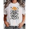Women's White & Botanical T-Shirt - Large Square Eucalyptus Leaf Print, Soft Round Neck Short Sleeve Summer Top, Casual Beachwear Machine Washable