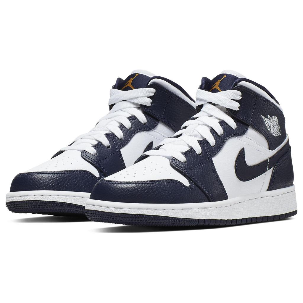 Jordan 1 Mid White Metallic Gold Obsidian GS 554725-174