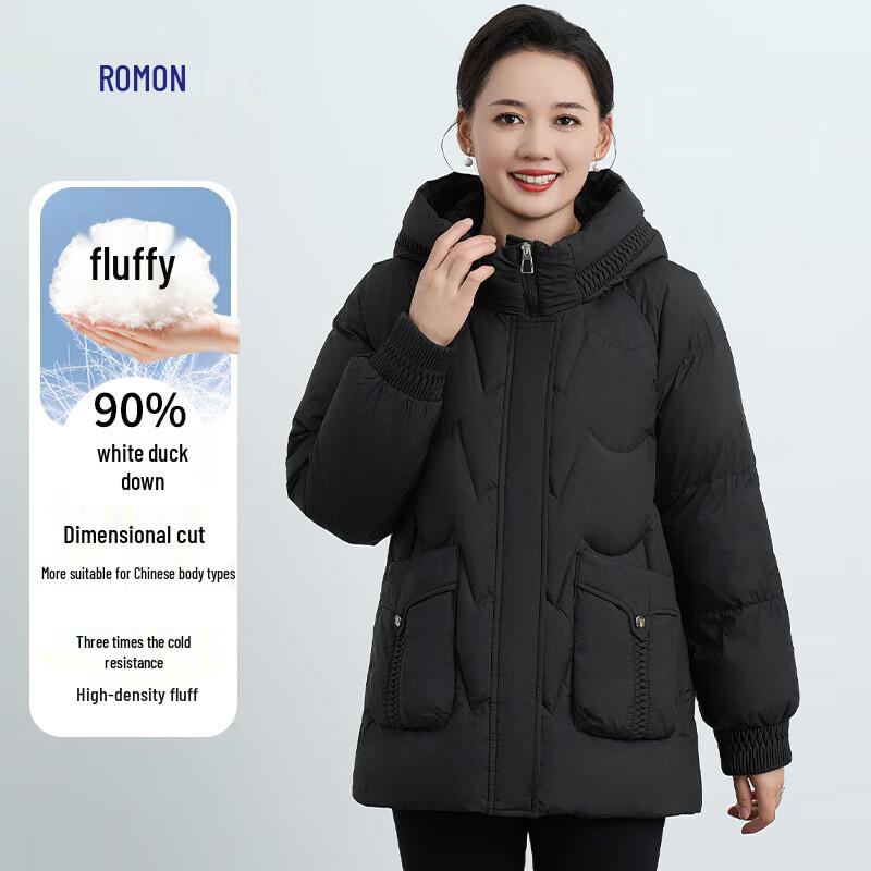 

Romon Women s 90% Duck Down Mid-length Hooded Winter Coat L