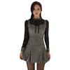 GRAXIA Cabaret Mini Long and Gray and Size M Women's Two-Piece Dress, Dress, Set, Sleeves, Pleated, Ribbon, Lace, Black,