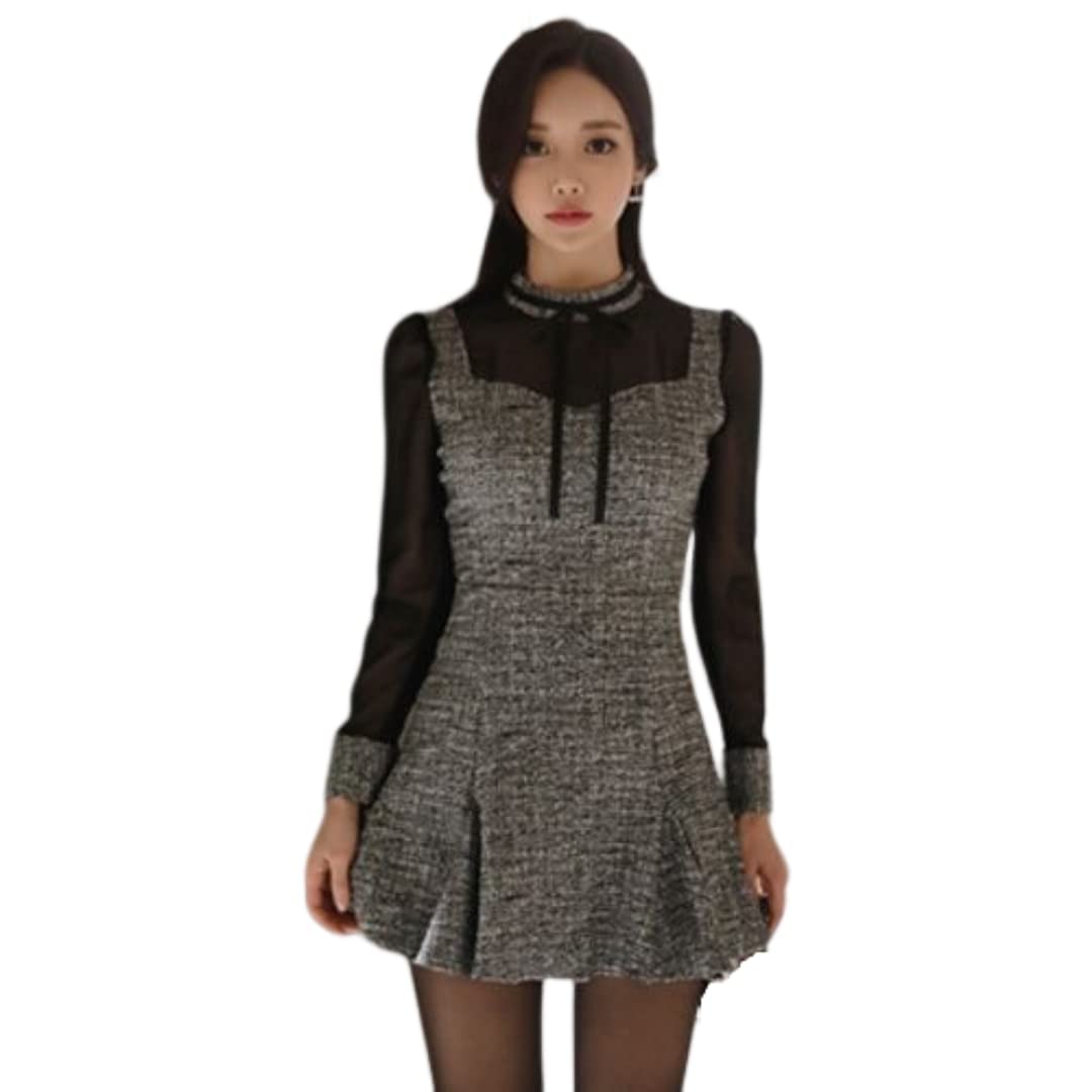 

GRAXIA Кабаре Мини Длинное и Серое и Размер M Женское Платье из Двух Частей, Платье, Комплект, Рукава, Плиссированное, Лента, Кружево, Черное, чёрный