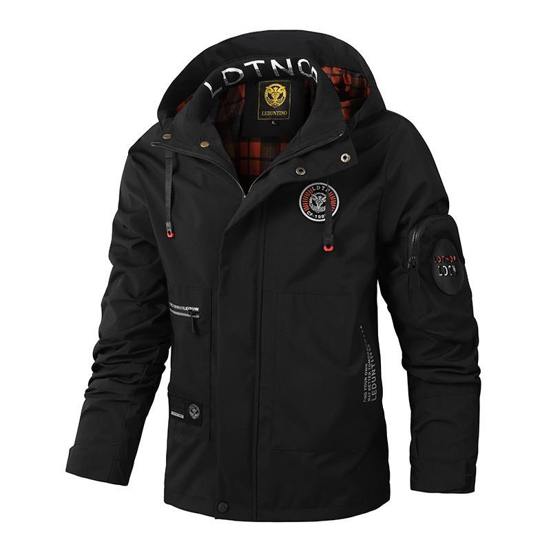 Mens Hooded Casual Jacket Lightweight Windproof Water Resistant Outerwear Solid Color Urban Style